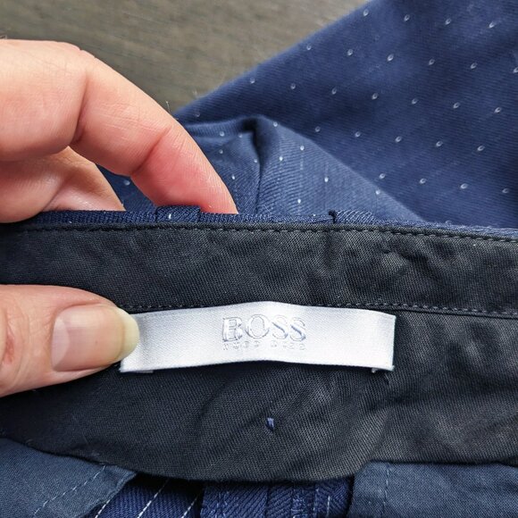 HUGO BOSS Wool Blend Lightweight Office MId-Rise Business Pants in Navy Microdot - Picture 4 of 15